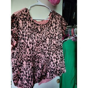 Pink cheetah blouse sz L